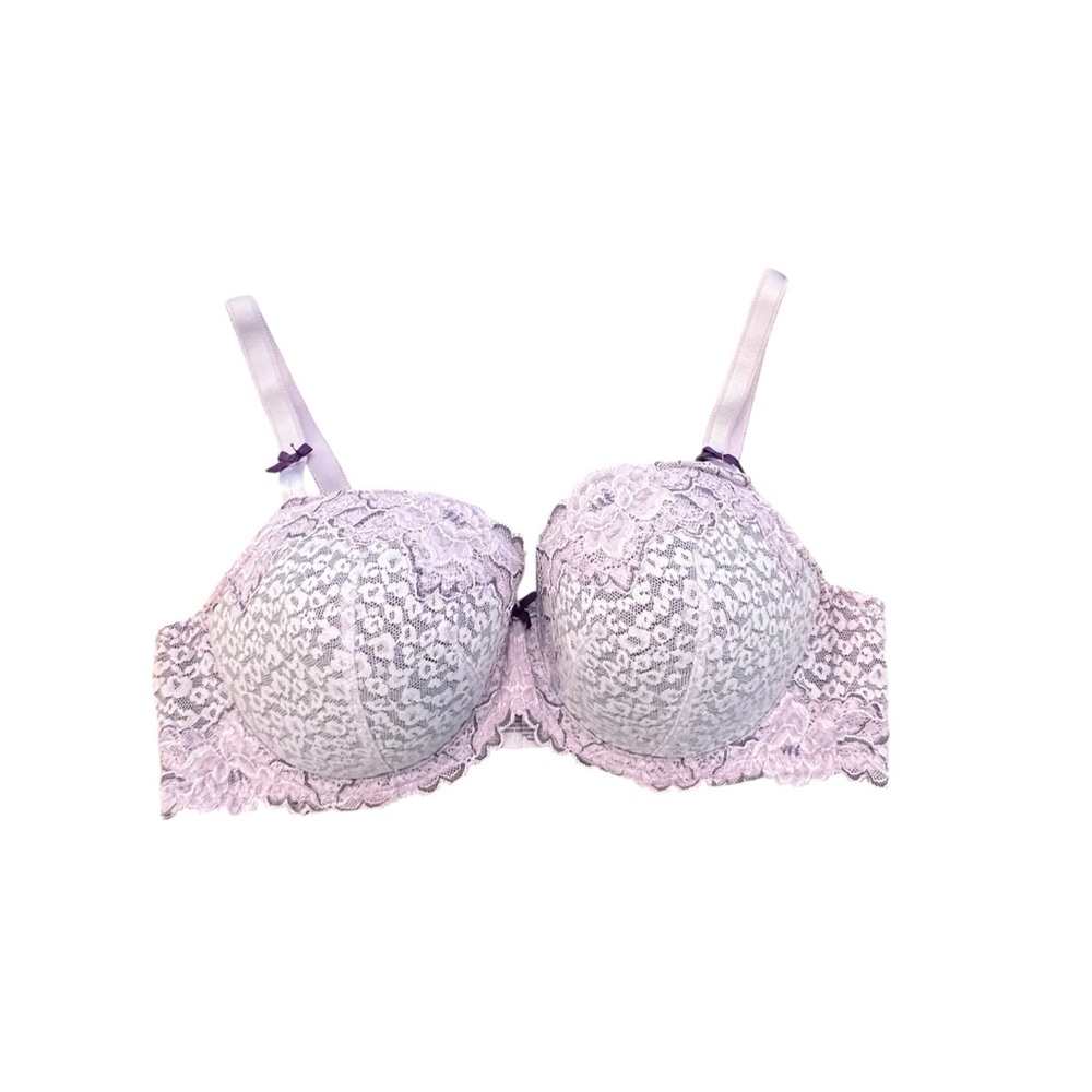 Torrid Purple Lace Full-Coverage Balconette Lightly Lined Bra 40D Bows Sexy